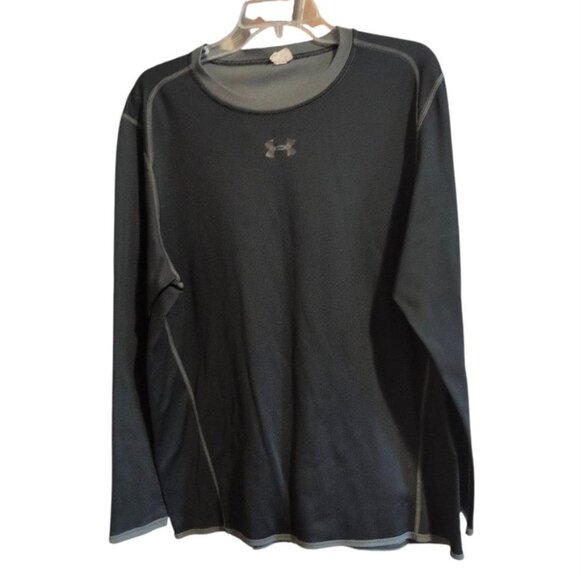 Under Armour Tee-Shirt Long Sleeve Fleece Black Pull - over Cozy Shirt Logo - Picture 1 of 6